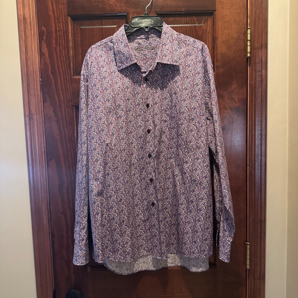 Alan Flusser Cotton Shirt Men’s XL Purple Blue Paisley Button Long Sleeve NWOT